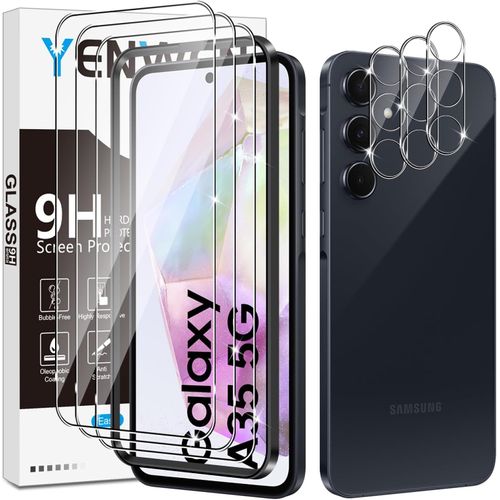 Cauc-Verre Trempé Compatible Avec Samsung Galaxy A35 5g, 3 Pièces Film Protection Écran Et 3 Pièces Caméra Arrière Protecteur, Anti Rayures - Dureté 9h Glass - Sans Bulles