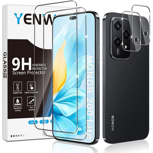 CAUC-Verre Trempé pour Honor 200 Lite 5G Protection Ecran, 2 Pièces Protection écran Film et 2 Pièces Caméra Arrière Protecteur, Anti Rayures, Dureté 9H Glass, Sans Bulles
