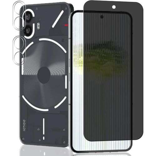 CAUC-1 Pièce Verre Trempé Anti Espion pour Nothing Phone 2 Protection D'écran + 2 Pièces Protecteur Caméra, Dureté 9H/Anti-Spy, Protège Écran pour Nothing Phone 2 - Privacy Vitre Trempé