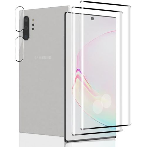 CAUC-2 Pièces Verre Trempé pour Samsung Galaxy Note 10 Protection D'écran + 2 Pièces Protecteur Caméra, Dureté 9H/Sans Bulles, Protection Écran pour Galaxy Note 10 - HD Vitre Trempé
