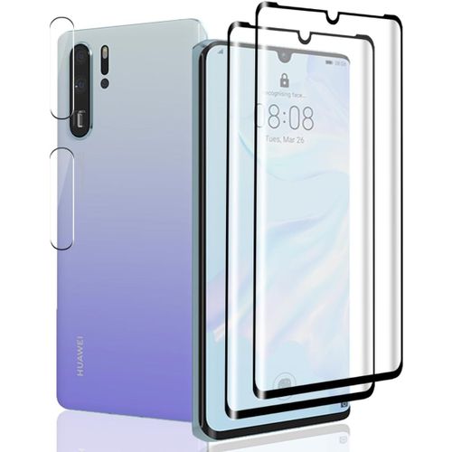 CAUC-2 Pièces Verre Trempé pour Huawei P30 Pro Protection D'écran + 2 Pièces Protecteur Caméra, Dureté 9H/Sans Bulles, Protection Écran pour Huawei P30 Pro - HD Vitre Trempé
