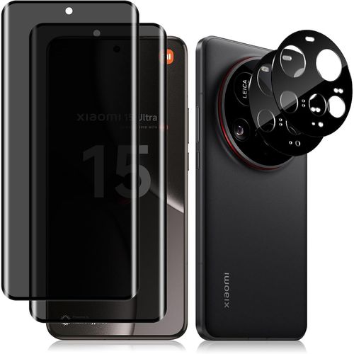 Kal-Protecteur Verre Trempé Anti-Espion Pour Xiaomi 15 Ultra 5g, +2 Pièces], Anti-Spy 9h Dureté Film + Caméra Arrière Protecteur, 3d Privacy Protection D'écran Pour Xiaomi 15 Ultra 5g