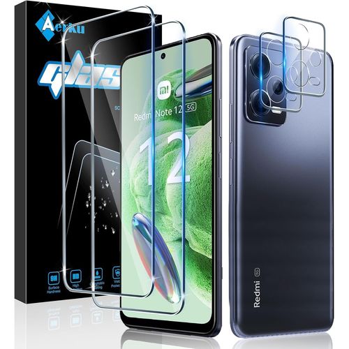 Tempered Glass For Xiaomi Note 12 5g/Poco X5 5g With Rear Camera Protector [2+2 Pieces], 9h Hardness [Bubble-Free] [Ultra Hd] Ultra Resistant Tempered Glass Screen Protector Film