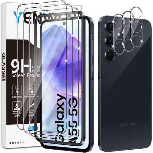 JGD-Verre Trempé Compatible avec Samsung Galaxy A55 5G, 3 Pièces Film Protection écran et 3 Pièces Caméra Arrière Protecteur, Anti Rayures - Dureté 9H Glass - Sans Bulles