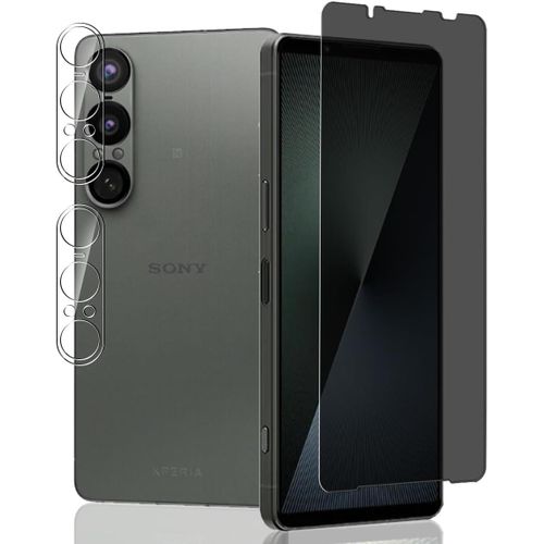 CAUC-1 Pièce Verre Trempé Anti Espion pour Sony Xperia 1 VII Protection D'écran + 2 Pièces Protecteur Caméra, Dureté 9H/Anti-Spy, Protège Écran pour Xperia 1 VII - Privacy Vitre Trempé