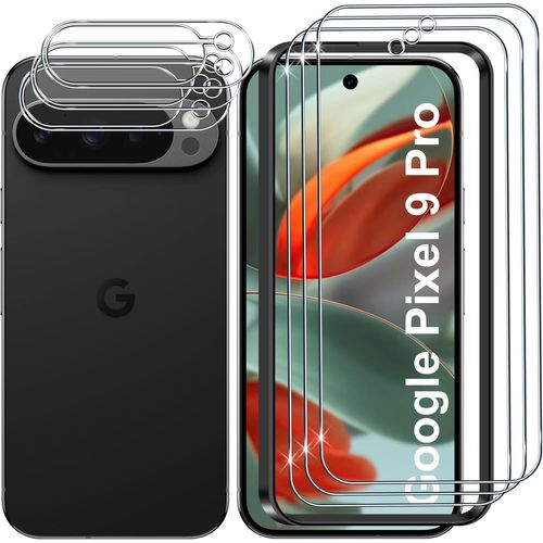 Pour Google Pixel 9 Pro Verre Trempé, 3+3 Pièces Protection Écran + Caméra Arrière Protecteur Film, 9h Dureté Hd Anti-Rayures Sans Bulles Vitre Trempé Protecteurs D'écran