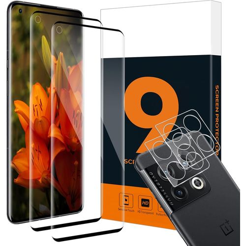 KAL-Verre Trempé Pour Oneplus 10 Pro 5G, 3D Plein Écran, Caméra Arrière, Sans Bulles, Bords Incurvés En 3D, Dureté 9H Protection Écran, 0.33Mm Hd Vitre Protection Pour Oneplus 10 Pro-2+2 Pièces