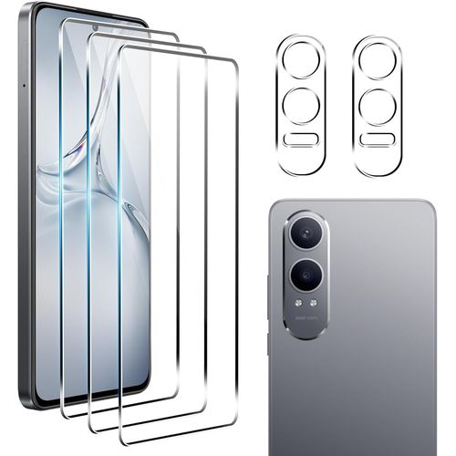 CAUC-( 5 Pièces Protecteur d'écran pour Oneplus Nord CE4 Lite, 3 Pièces Verre Trempé + 2 Pièces Protecteur d'objectif de caméra, sans Bulles d'air,Ultra Clair