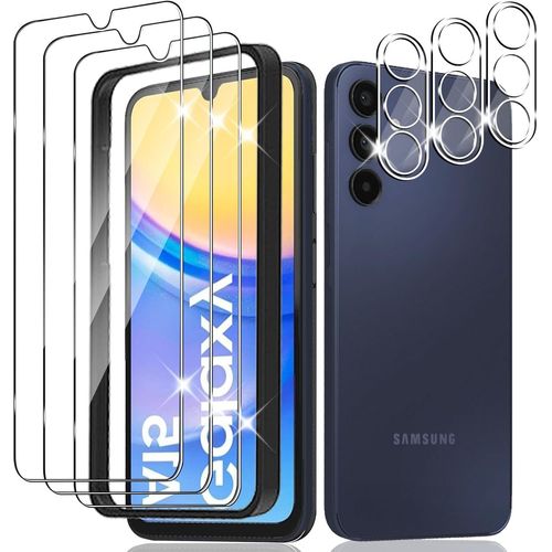 Cauc-Verre Trempé Pour Samsung Galaxy A15 4g / 5g, Avec Outil D'alignement Facile,[3+3 Pièces] Vitre Protection Écran Protection Camera, Sans Bulles 9h Dureté Ultra Hd Film Protection Écran