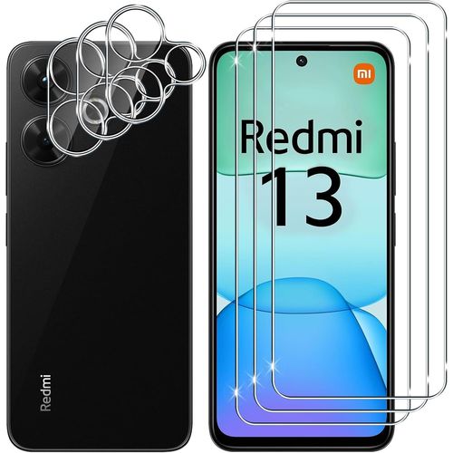 Pour Xiaomi Redmi 13 4g/ Poco M6 4g Verre Trempé,3+3 Pièces Protecteurs D'écran + Caméra Arrière Protecteur Film,9h Dureté Hd Anti-Rayures Vitre Trempé Protection Écran