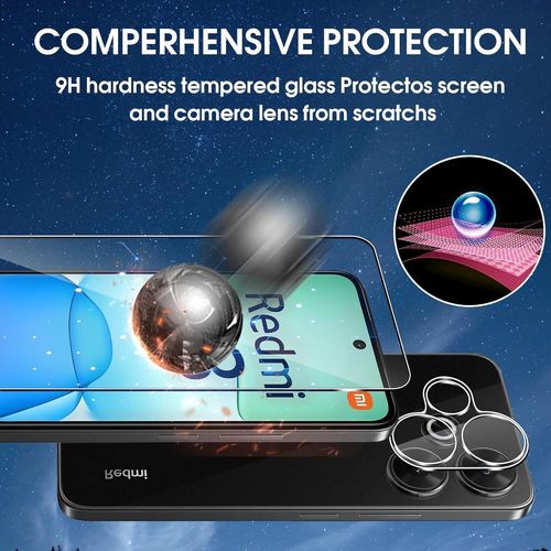 Pour Xiaomi Redmi 13 4G/ Poco M6 4G Verre Trempé,3+3 Pièces Protecteurs D'Écran + Caméra Arrière Protecteur Film,9H Dureté Hd Anti-Rayures Vitre Trempé Protection Écran