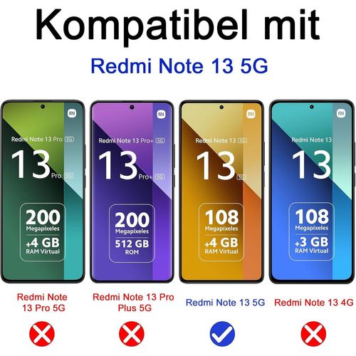Verre Trempé Pour Xiaomi Redmi Note 13 5g, 2+2 Pièces Protection Écran + Caméra Arrière Protecteur Film (Noire), 9h Dureté Hd Sans Bulles Anti-Rayures Vitre Trempé Protecteurs D'écran