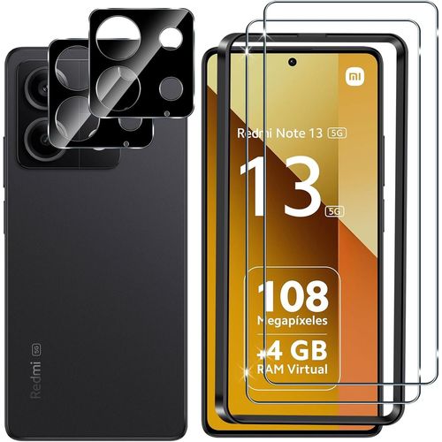 Verre Trempé Pour Xiaomi Redmi Note 13 5g,2+2 Pièces Protection Écran + Caméra Arrière Protecteur Film (Noire),9h Dureté Hd Sans Bulles Anti-Rayures Vitre Trempé Protecteurs D'écran