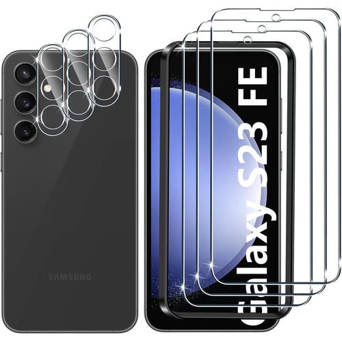 Cauc-Verre Trempé Pour Samsung Galaxy S23 Fe 5g, 3+3 Pièces Protection Écran+Caméra Arrière Protecteur Film, 9h Dureté Hd Anti-Rayures Sans Bulles Protecteurs D'écran