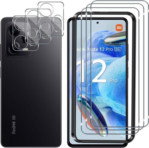 CAUC-3+3 Pièces Verre Trempé pour Xiaomi Redmi Note 12 Pro 5G Protecteurs d'écran et Caméra Arrière Protection écran avec Cadre d'Installation,9H Dureté Anti-Rayures Sans Bulles Protection Film