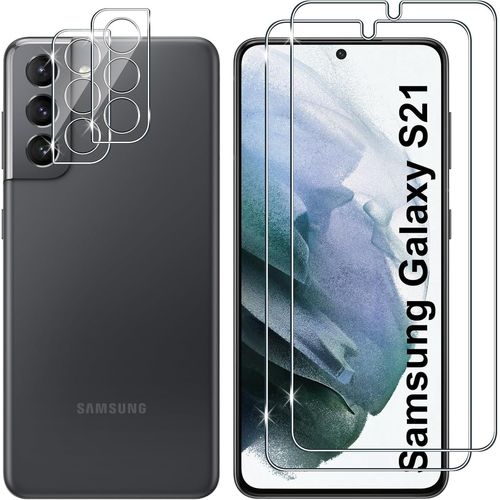 Cauc-Pour Samsung Galaxy S21 5g Verre Trempé, 2+2 Pièces Protection Écran + Caméra Arrière Protecteur Film, 9h Dureté Hd Anti-Rayures Sans Bulles Vitre Trempé Protecteurs D'écran