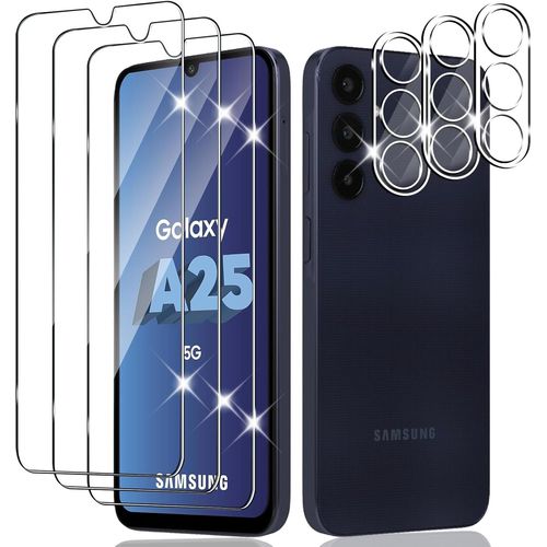 CAUC-Verre Trempé Pour Samsung Galaxy A25 5G, [3+3 Pièces] Vitre Protection écran Protection Camera, Sans Bulles 9H Dureté Ultra HD Anti Rayures Film Protection écran