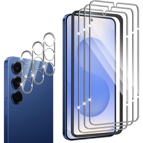CAUC-Verre Trempé Pour Samsung Galaxy S25 Plus/S25+ 5G, [3+3 Pièces] Vitre Protection écran Protection Camera, 9H Dureté Ultra HD Anti Rayures Film Protection écran,Avec Outil D'alignement Facile