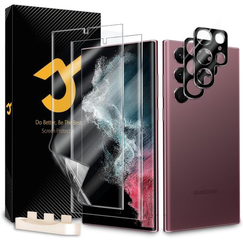 Cauc-2 X Pour Protection Écran Samsung Galaxy S22 Ultra [Non-Verre], 2 X Verre Trempé D'objectif, Sans Bulles, Facile À Installer, Ultra-Hd