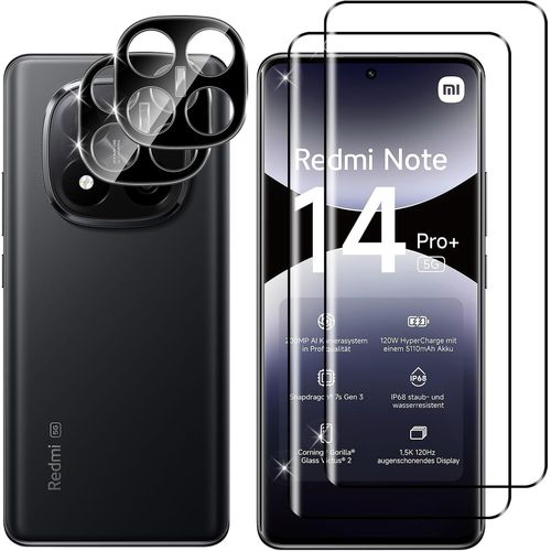 Pour Xiaomi Redmi Note 14 Pro Plus 5g Verre Trempé + Caméra Arrière Protecteur, [2 + 2 Pièces], 3d Couverture Complète Protection Écran, Sans Bulles Vitre Trempé, 9h Hd Protecteurs D'écran