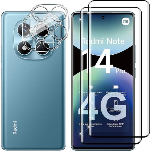 Kal-Pour Xiaomi Redmi Note 14 Pro 4g Verre Trempé, 2+2 Pièces 3d Protection Écran + Caméra Arrière Protecteur Film, 9h Dureté Anti-Rayures Hd Vitre Trempé Protecteurs D'écran