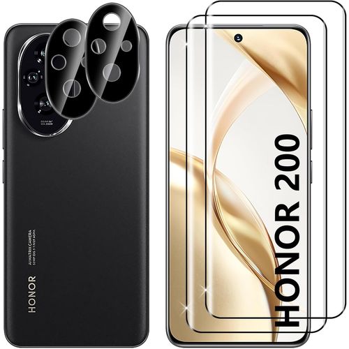 Verre Trempé Pour Honor 200,2+2 Pièces 3d Protection Écran+ Caméra Arrière Protecteur Film (Noire),9h Dureté Hd Anti-Rayures Sans Bulles Vitre Trempé Protecteurs D'écran