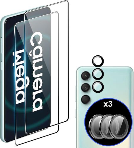 Lot de 2 films de protection d'¿¿cran blind¿¿s pour Samsung Galaxy M55 5G + 3 protections d'appareil photo, film de protection d'¿¿cran HD avec duret¿¿ 9H