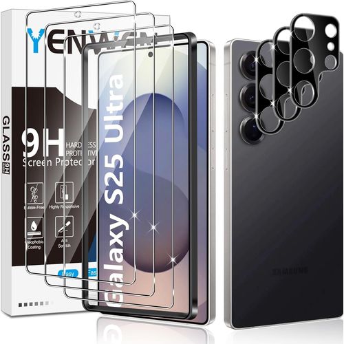 CAUC-Verre Trempé pour Samsung Galaxy S25 Ultra 5G Protection Ecran, 3 Pièces Protection écran Film et 3 Pièces Caméra Arrière Protecteur pour Samsung S 25 Ultra, Anti Rayures, Dureté 9H Glass