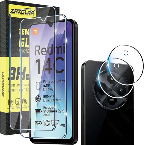 Verre Trempé Pour Xiaomi Mi Redmi 14C /Poco C75,2 Pièces Protecteurs D'Écran + 2 Pièces Caméra Arrière Protecteur, Ultra Résistant Vitre Protecteur, Clarté Hd, Sans Bulles, Anti-Rayures