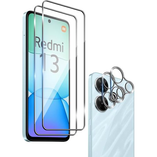 KAL-Verre Trempé Pour Xiaomi Redmi 13 4G / Xiaomi Poco M6 4G, 2 Pièces Film Protection Écran Et 2 Pièces Caméra Arrière Protecteur, Sans Bulles,Double Protection