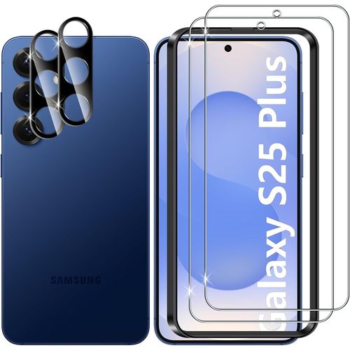 CAUC-pour Samsung Galaxy S25 Plus 5G/S25+ 5G Verre Trempé, 2+2 Pièces Protection écran + Caméra Arrière Protecteur Film (Noire), 9H HD Anti-Rayures Vitre Trempé Protecteurs d'écran
