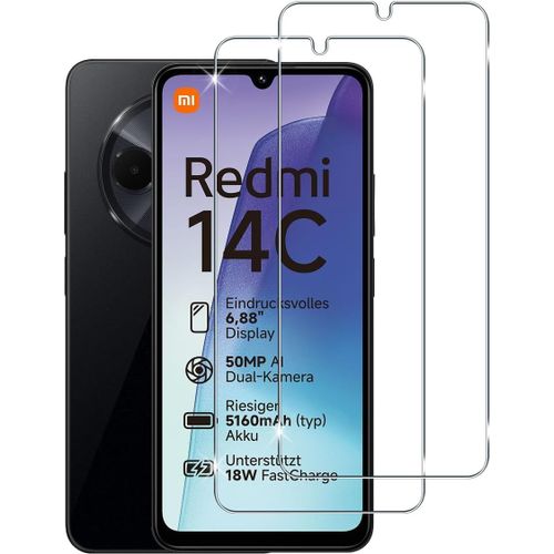 Pour Xiaomi Redmi 14c 4g/ Redmi A5/ Poco C75 Verre Trempé, 2 Pièces 9h Dureté Hd Protecteurs D'écran, Anti-Rayures Sans Bulles Film Vitre Trempé Protection Écran Pour Redmi 14 C 4g