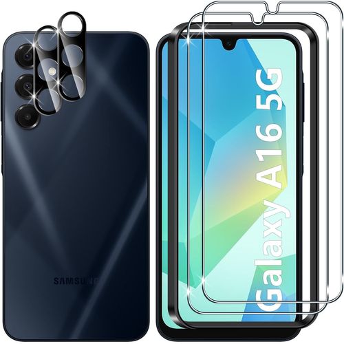 CAUC-pour Samsung Galaxy A16 5G/4G Verre Trempé, 2+2 Pièces Protection écran + Caméra Arrière Protecteur Film (Noire), 9H Dureté HD Sans Bulles Anti-Rayures Vitre Trempé Protecteurs d'écran