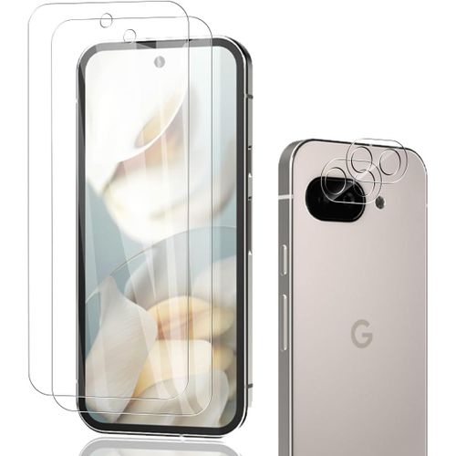 CAUC-Verre Trempé Pour Google Pixel 9A,Protection Décran 2 Pièces et Caméra Arrière Protecteur 2 Pièces 9H Dureté,sans Bulles,Facile à Installer Pour Google Pixel 9A Protection Décran