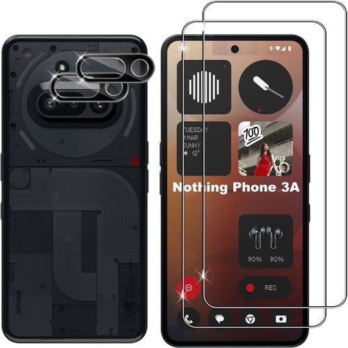 CAUC-pour Nothing Phone 3a Verre Trempé + Caméra Arrière Protecteur (Noir), [2 + 2 Pièces] Anti-Rayures Protection écran, Sans Bulles Vitre Trempé, Couverture Complète Protecteurs d'écran