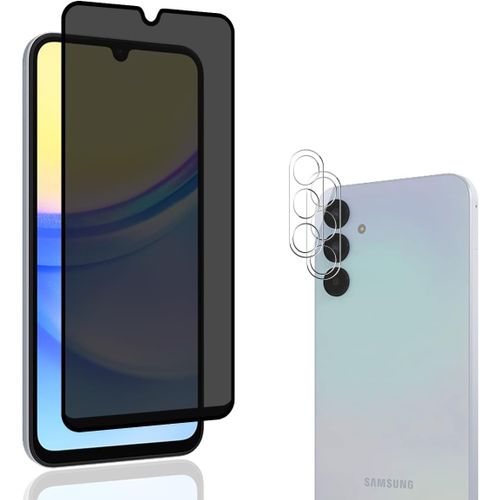 Verre Trempé Anti-Espion Pour Samsung Galaxy A15 5g, Contenir 1 Pièces Film Protection Ecran De Confidentialité Et 2 Pièces Caméra Arrière Protecteur, Protection Écran Pour Galaxy A15 5g