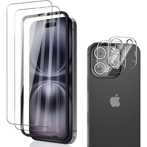 CAUC-Verre Trempé Pour iPhone 16 Pro,Protection Décran 2 Pièces et iPhone 16 Pro Caméra Arrière Protecteur 2 Pièces 9H Dureté,sans Bulles,Facile à Installer Pour iPhone 16 Pro Protection Décran