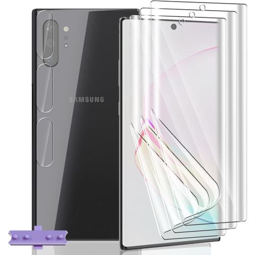 CAUC-[3+3 Pièces] Protection D'écran pour Samsung Galaxy Note 10 Plus, HD Souple TPU Film et Verre Trempé Protecteur D'objectif Caméra, Protection Écran Flexible pour Galaxy Note 10 Plus