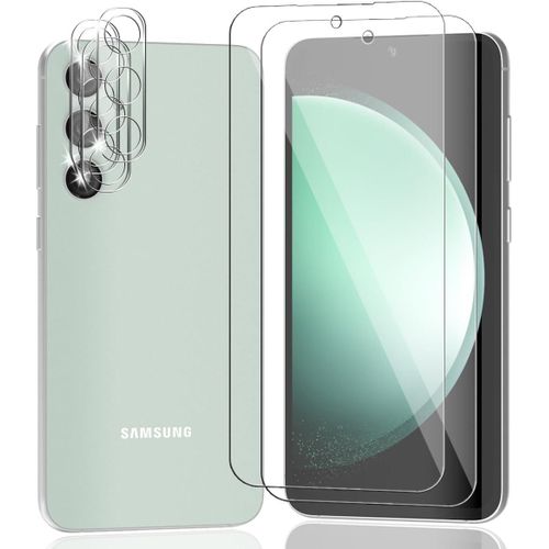 Pack 2 Verres Trempés + 2 Protège-Lentilles Pour Samsung Galaxy S23 Fe 5g - 9h Anti-Rayures, Ultra-Fin 0,03 Mm, Revêtement Oléophobe, Installation Facile