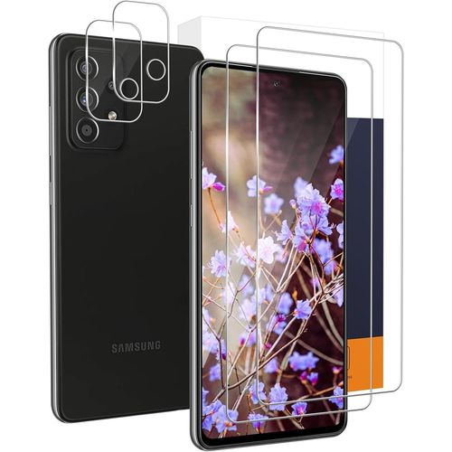 Kal-2+2 Verre Trempé Pour Samsung Galaxy A52/A52s 5g, 2.5d Demi Écran A52 Protection Écran+Caméra Verre, 9h Dureté Sans Bulle, Tactile Sensible, Anti Rayures, Ultra Hd A52s 5g Vitre Protection