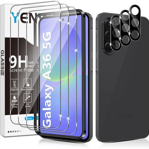 CAUC-Verre Trempé pour Samsung Galaxy A36 5G, 3 Pièces Protection écran Film et 3 Pièces Caméra Arrière Protecteur pour Samsung A 36 5G, Anti Rayures, Dureté 9H Glass, Sans Bulles