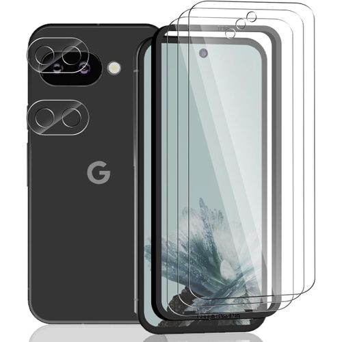 CAUC-Verre Trempé pour Google Pixel 9A Protection D'écran, [3 Pièces] 9H Dureté Vitre Trempé et [2 Pièces] Protecteur D'objectif Caméra, Sans Bulles/HD Protection Écran pour Google Pixel 9A