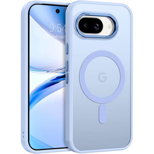 JGD-Coque Magnétique pour Google Pixel 9A, Compatible avec MagSafe, Protection Antichoc Qualité Militaire, Étui Housse Arrière Translucide Givrée, Anti-Empreintes Digitales (Bleu Clair)