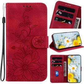 Kal-Coque Pour Iphone 15 Plus 5g 2023 6.7 Pouces Housse En Cuir Avec Porte-Cartes Téléphone Portable Avec Support Etui À Rabat Magnétique Pour Iphone 15 Plus - Rouge Lys