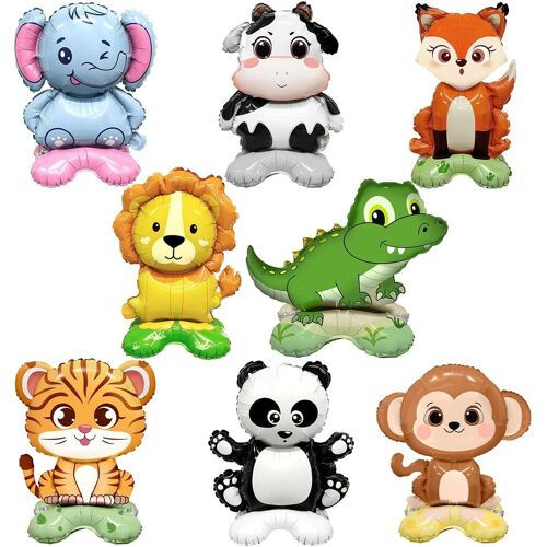 SJZG-8 Pièces Animaux Ballons, Panda Lion Aluminium Ballon, Xxl-Ballon Anniversaire En Forme De Animaux, Géant Singe Crocodile Ballon D'Aluminium Pour Mariages Zoo Décorations Fête Douche De Bébé Enf
