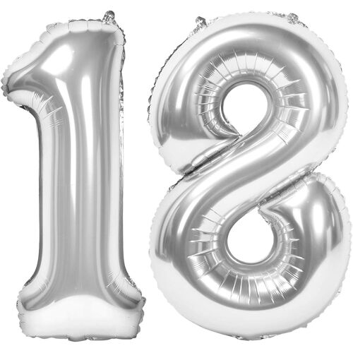 Number 18 Giant Helium Foil Balloon For Birthday Party Decoration (18, Silver)