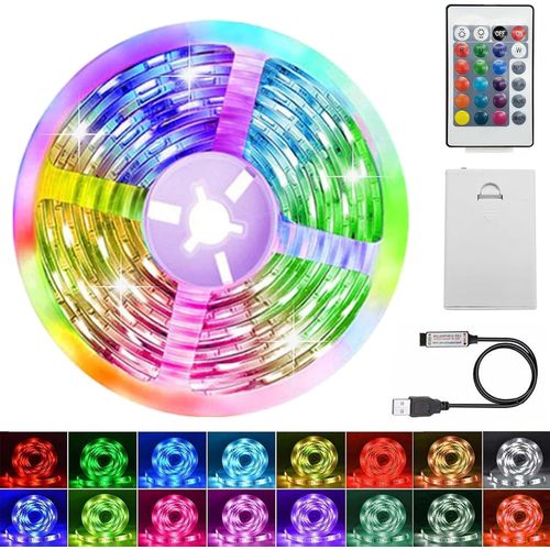 Bande Led À Piles,1 M,Rvb 5050,À Piles Ou Usb,Intensité Variable,16 Couleurs,Avec Télécommande,Pour Armoires,Escaliers,Cuisine,Lits