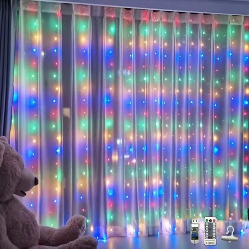 Rideaux Lumineux À Led, 2,4 M X 1,8 M Alimentées Par Usb, 8 Modes, Guirlandes Lumineuses Étanches Avec Télécommande Pour Fenêtre, Mur, Jardin, Fête, (Multicolore)