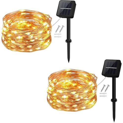 Guirlande Lumineuse Solaire, Exterieur Étanche Lumières De Jardin 50 Led 2 Pack 8 Modes 5m Pour Jardin, Terrasse, Cour, Maison, Arbre De Noël, Fête Party Décoration(Blanc Chaud)