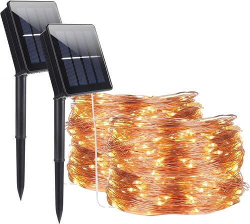 Guirlande Led Solaire Exterieur, 320 Led 32m Guirlandes Lumineuses Étanche 8 Modes, Fil De Cuivre Guirlande Lampe Led Pour Terrasse, Jardin, Chambre, Fête, Maison, Noël (Blanc Chaud)